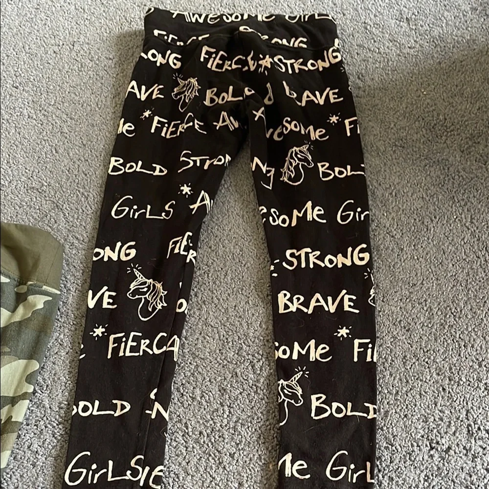 Justice camouflage and Black Leggings with Bold Print